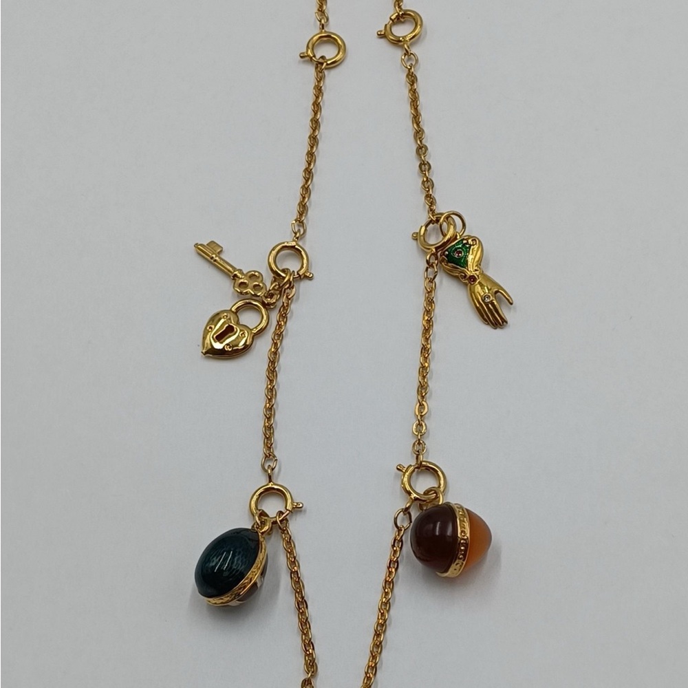 Gold Charm Necklace with Green and Brown Accents